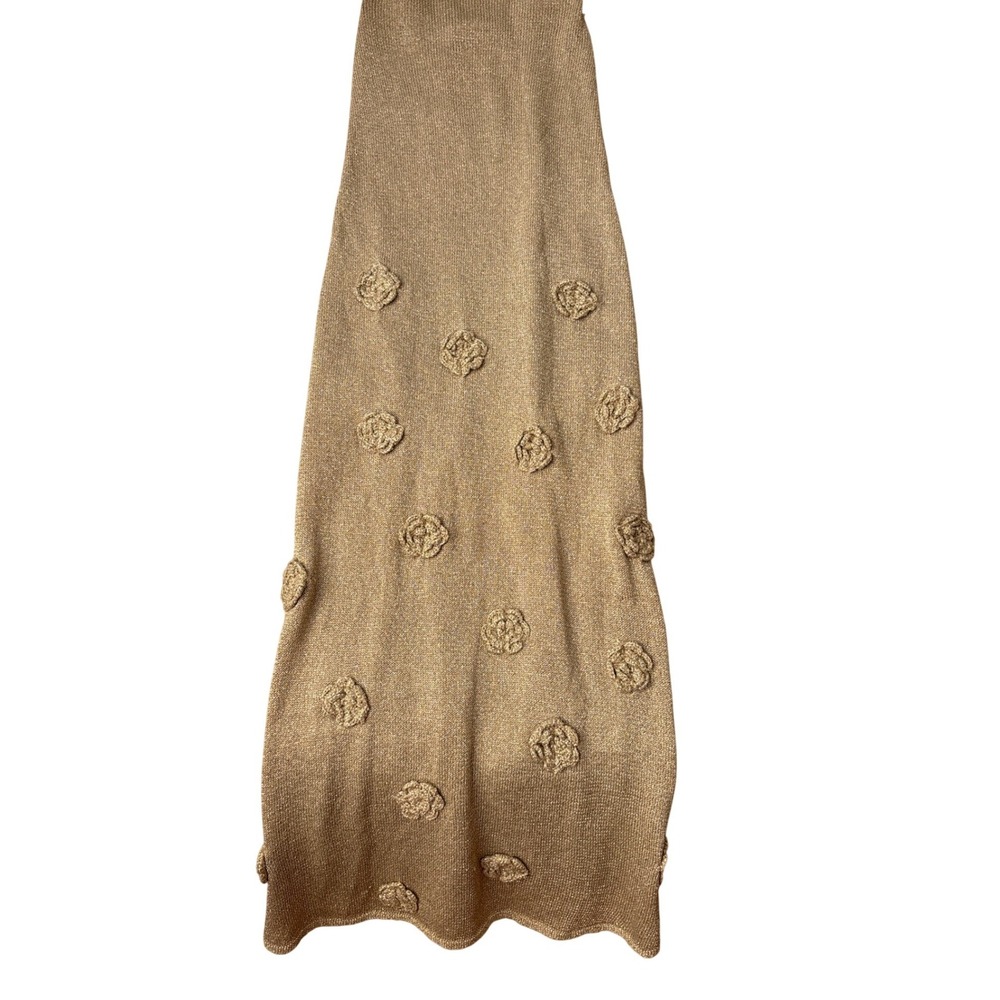 Meshki Suki Metallic Knit Maxi Dress Women Gold 3D Floral Applique SIZE S - Picture 5 of 9